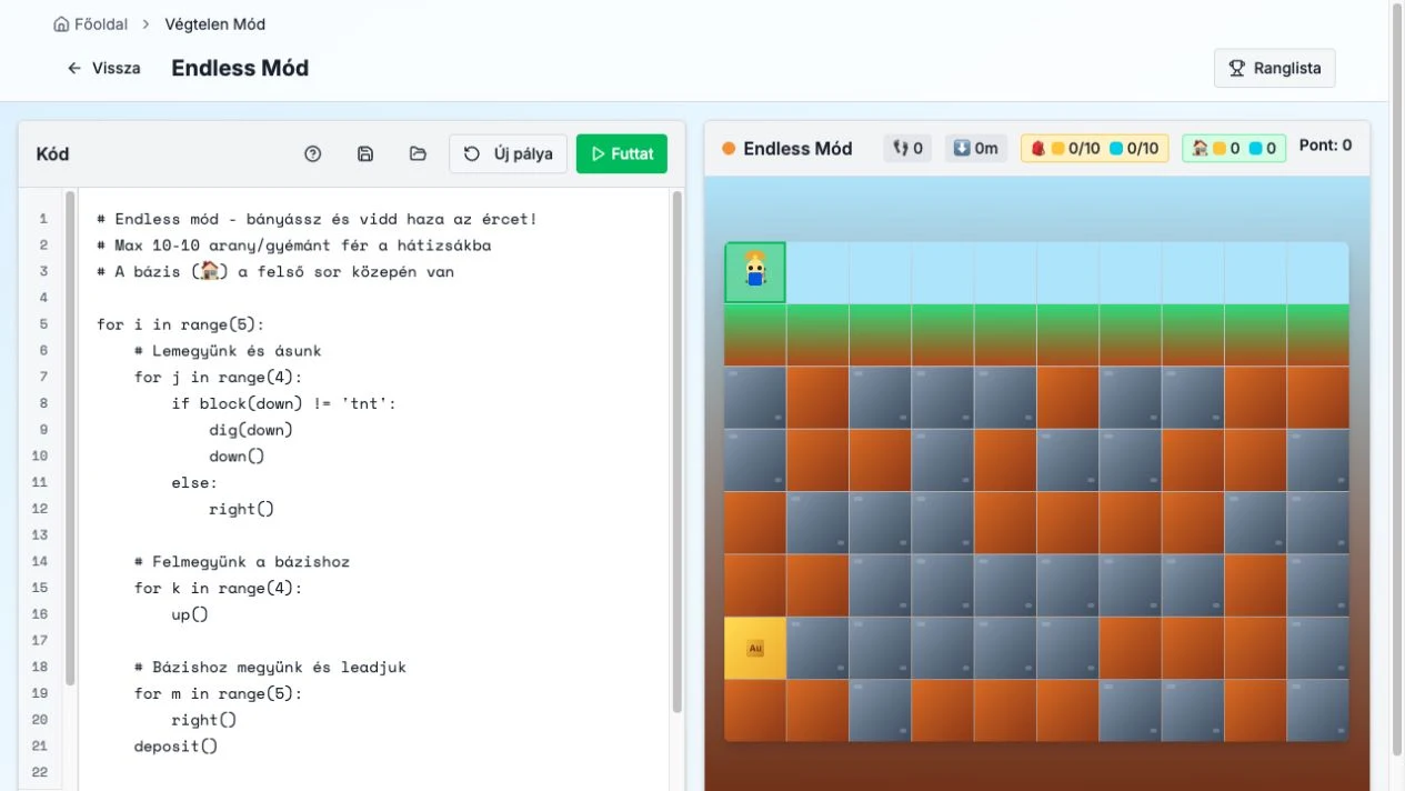 CodeMiner — Végtelen mód