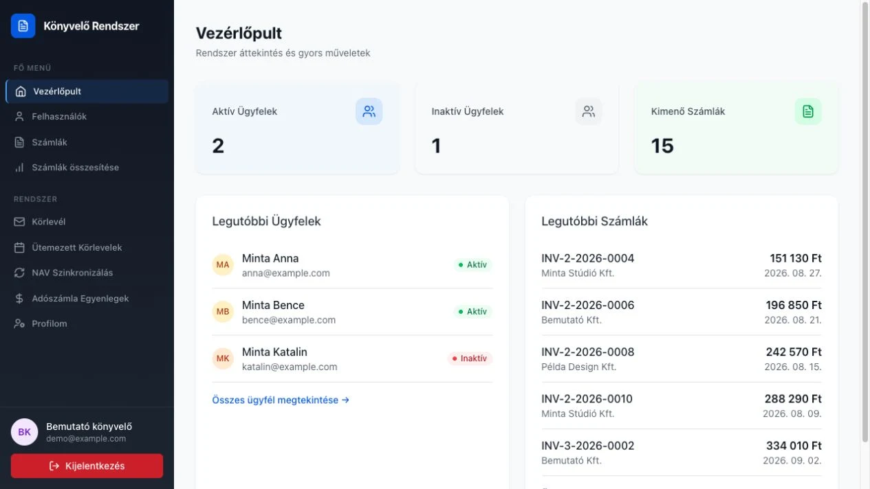 EVportal — Könyvelői vezérlőpult