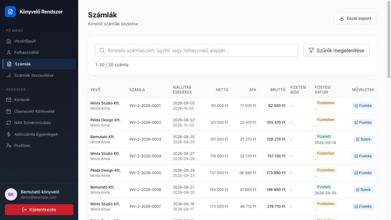 EVportal — Számlakezelés