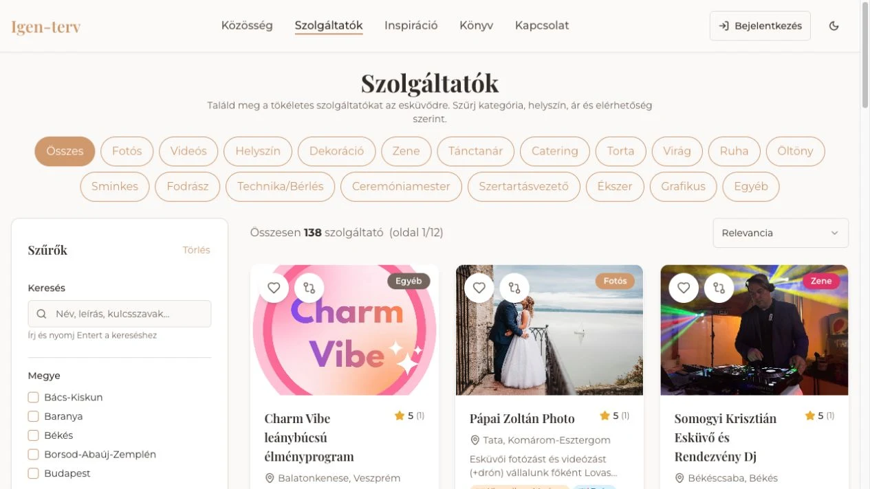 Igen-terv — Szolgáltatókereső