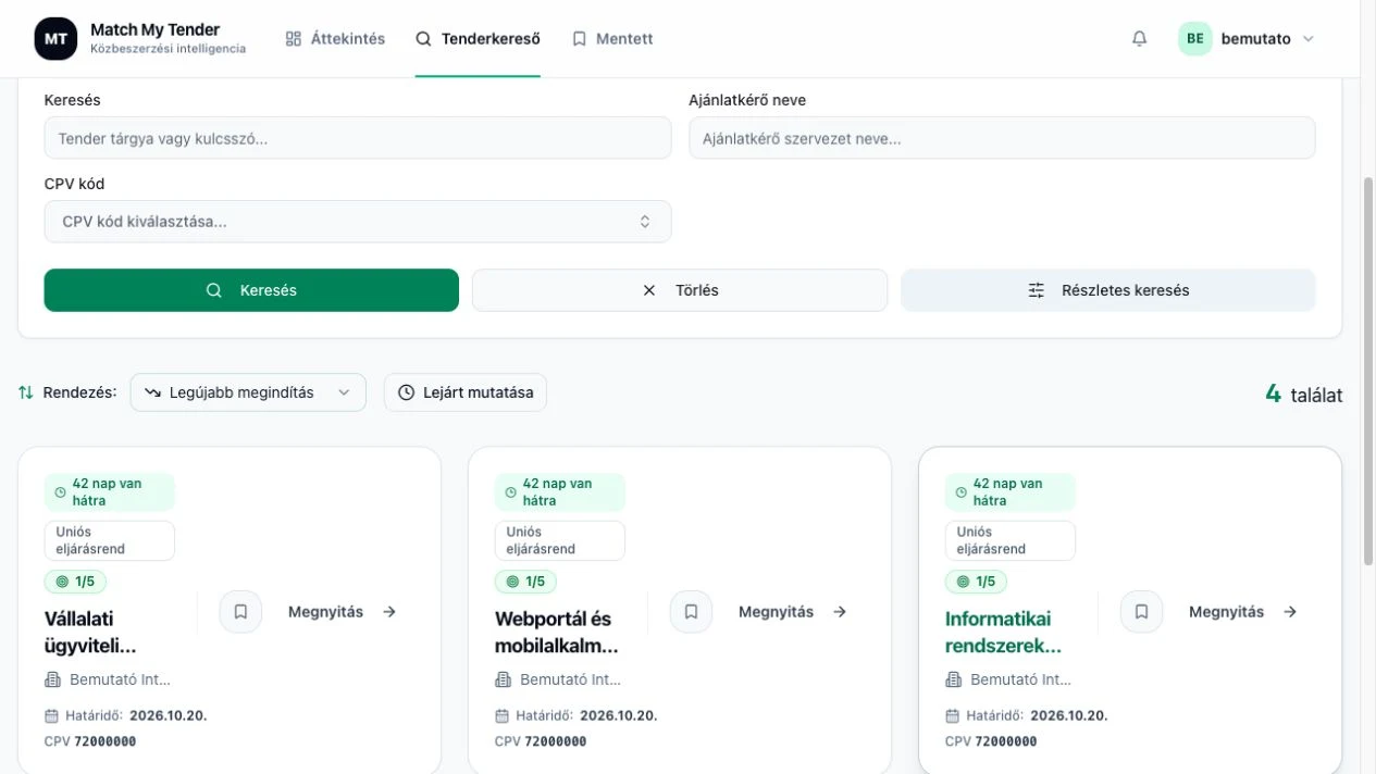 MatchMyTender — Tenderkereső